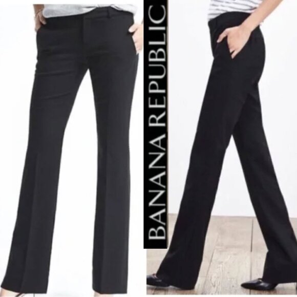 Banana Republic WOOL Martin Fit Pants Black Straight Leg Trousers Size 8 - Picture 1 of 13